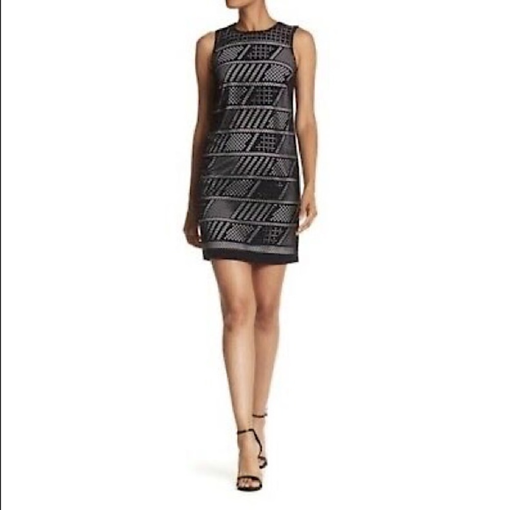 Calvin Klein Black Laser Cut Shift Dress Geometric